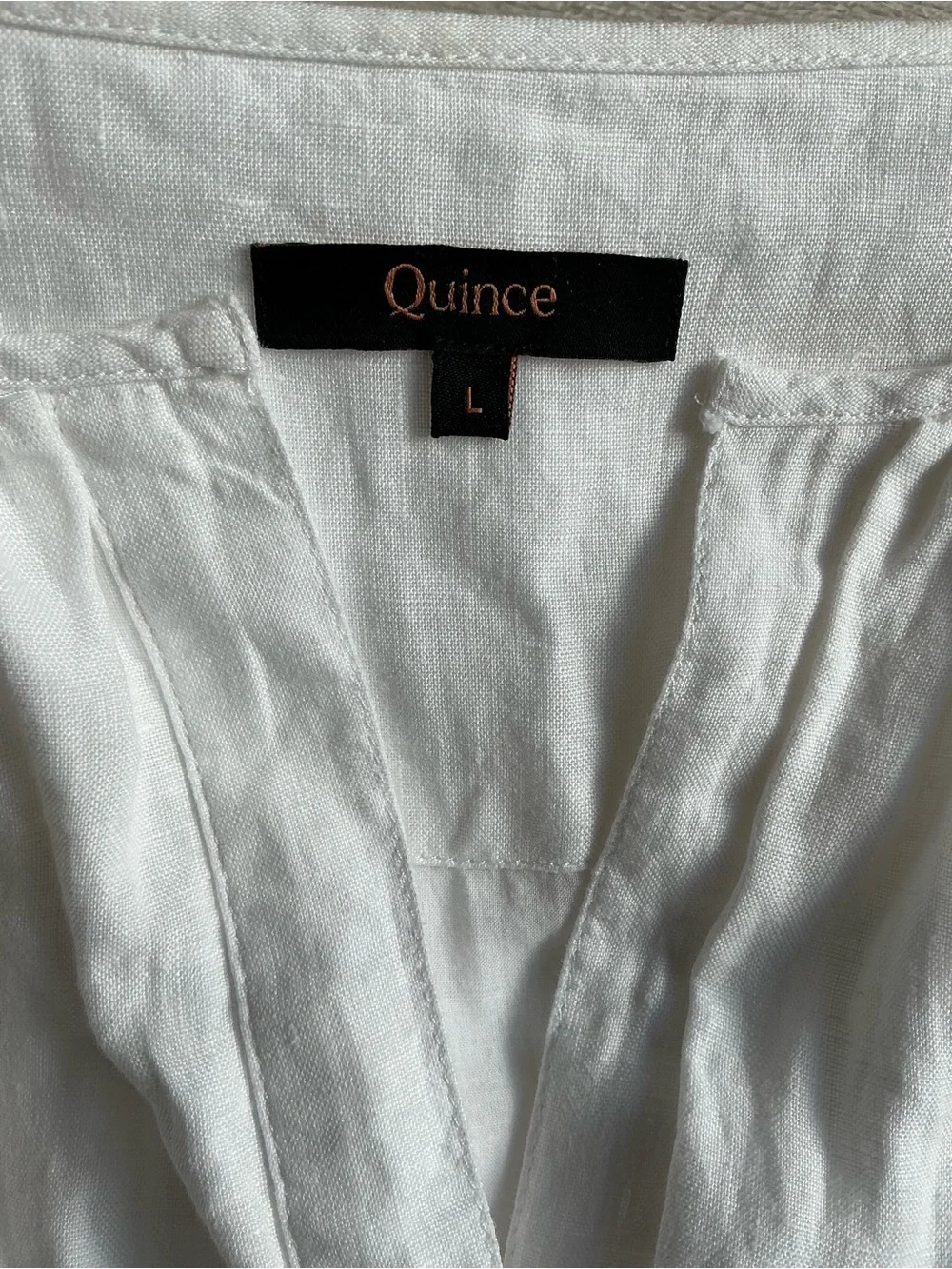 Quince White 100% Linen Smocked Tiered Midi Dress L Cottagecore Summer Boho - Picture 5 of 15
